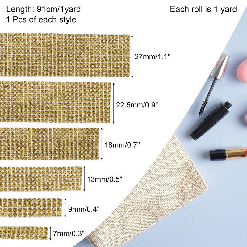 6 Rolls Self-Adhesive Rhinestone Ribbon for DIY Arts Craft - Mineral Gold
