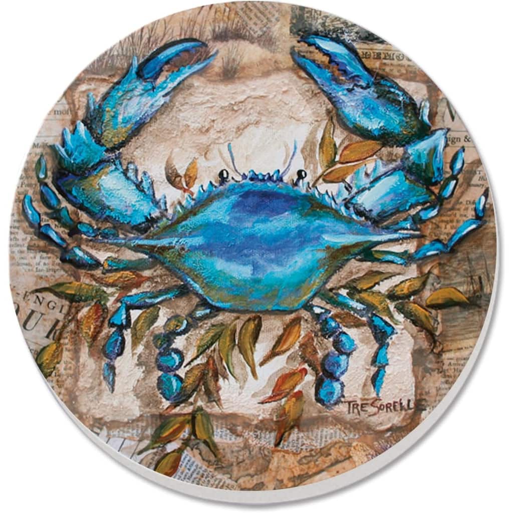 Blue Crab 4 Pack Absorbent Stone Coasters with Protective Cork Backing Manufactured in The USA Absorbent Easily Wipes Clean