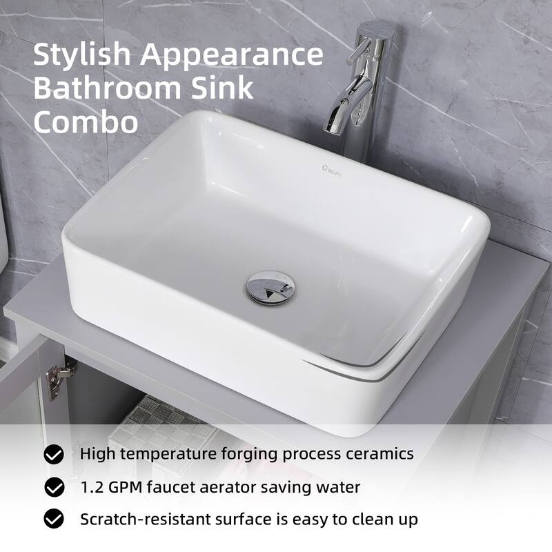48" Bathroom Vanity Set Vessel Sink Mirror Faucet W/ Small Cabinet Combo