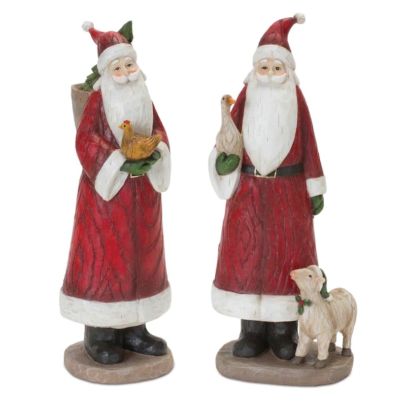 Set of 2 Santa with Farmhouse Animals Christmas Tabletop Figurines 11"