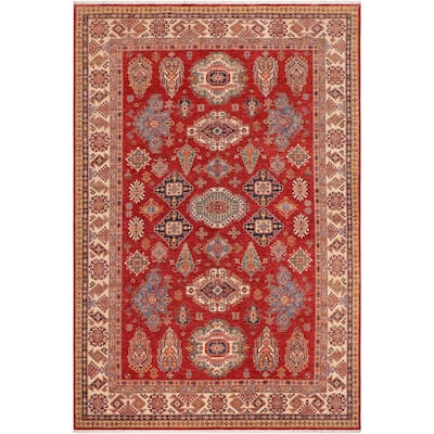 Caucasian Super Kazak Indigo Red/Natural Hand Knotted Wool Rug - 8'10'' x 12'7''