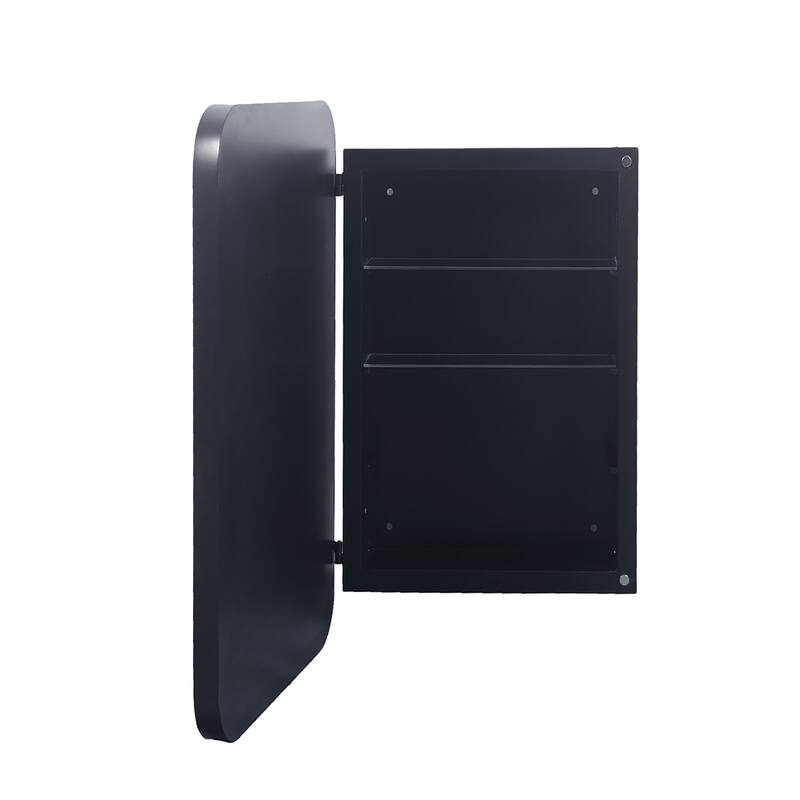 Recessed Black Metal Framed Medicine Cabinet with Mirror, Adjustable Shelves, Wall Mirror Storage for Bathroom