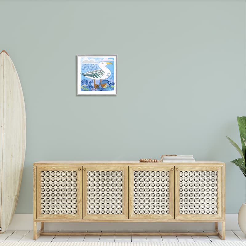 Stupell Whimsical Seagull Bird Layered Ocean Waves Painting Framed Wall Art, Design by unknown