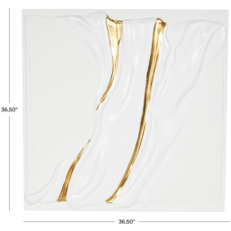 White Metal Dimensional Textured Wavy Abstract Home Wall Decor with Curved Gold Accents