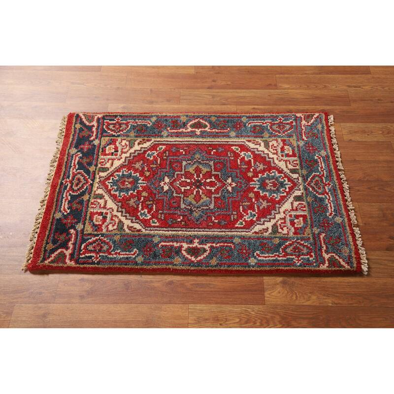 Geometric Red Heriz Serapi Oriental Foyer Rug Hand-Knotted Wool Carpet - 2'0" x 3'0"