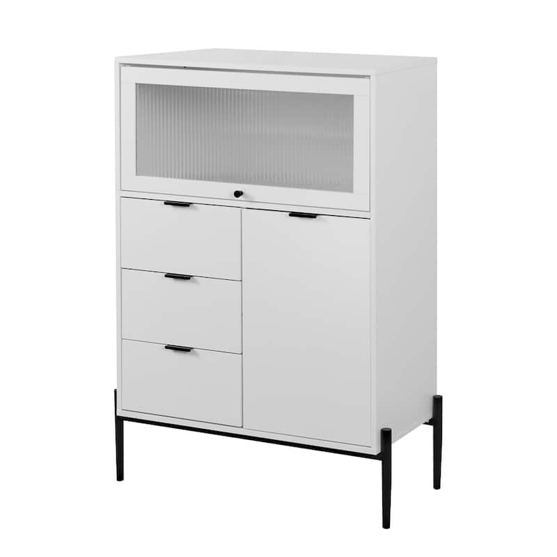 Wood Sideboard with 3 Drawers and Glass Door