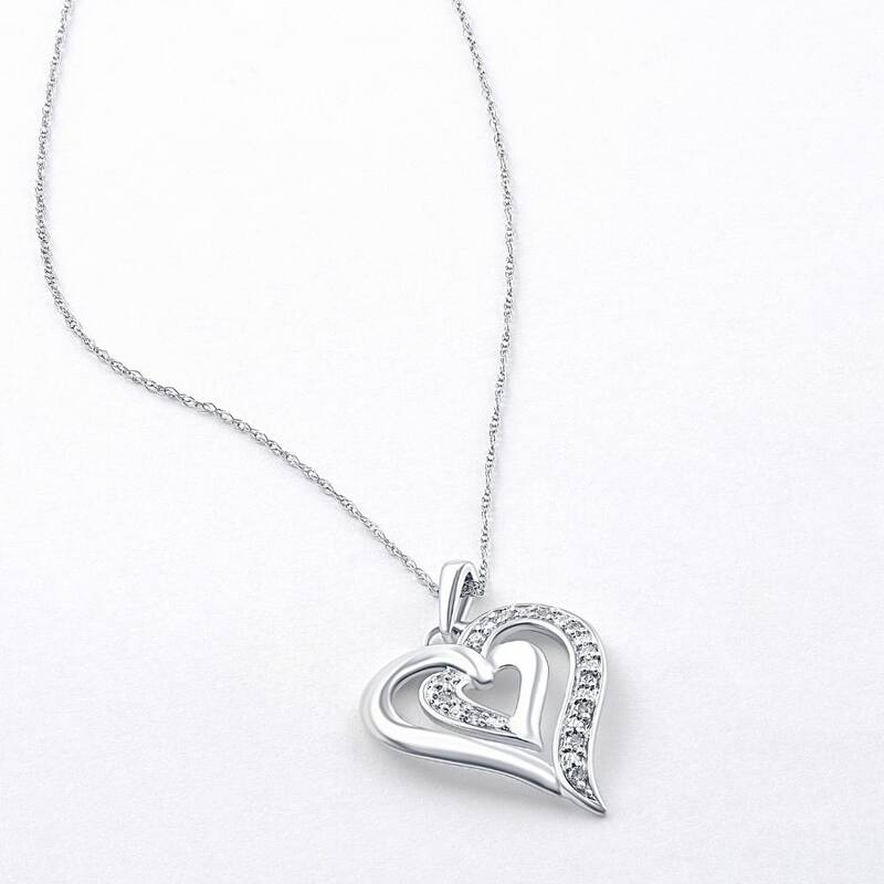 White Gold 1/10Ct TW Real Diamond Heart Pendant Necklace