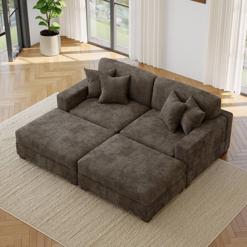 Modern Chenille Oversized Modular Sectional Sofa with 2 Ottoman
