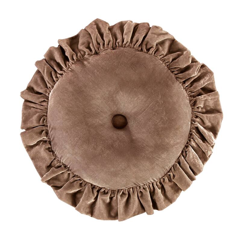 HiEnd Accents Stella Faux Silk Velvet Ruffled Round Pillow, 18" - Dusty Rose