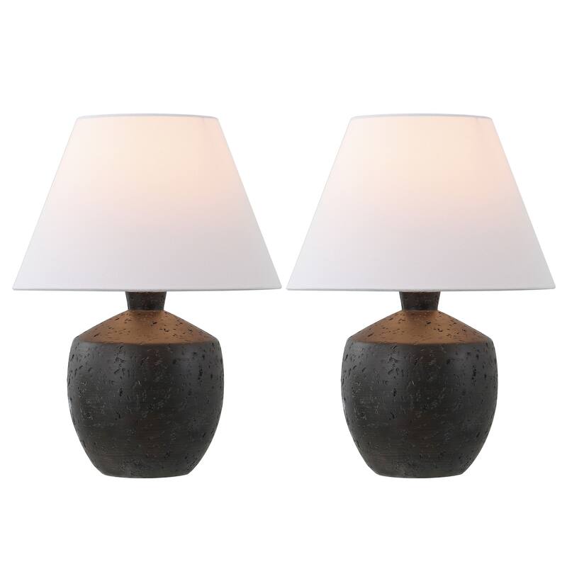 Myron 18" Minimalist Concrete Effect Resin/Iron LED Table Lamp (Set of 2), by JONATHAN Y