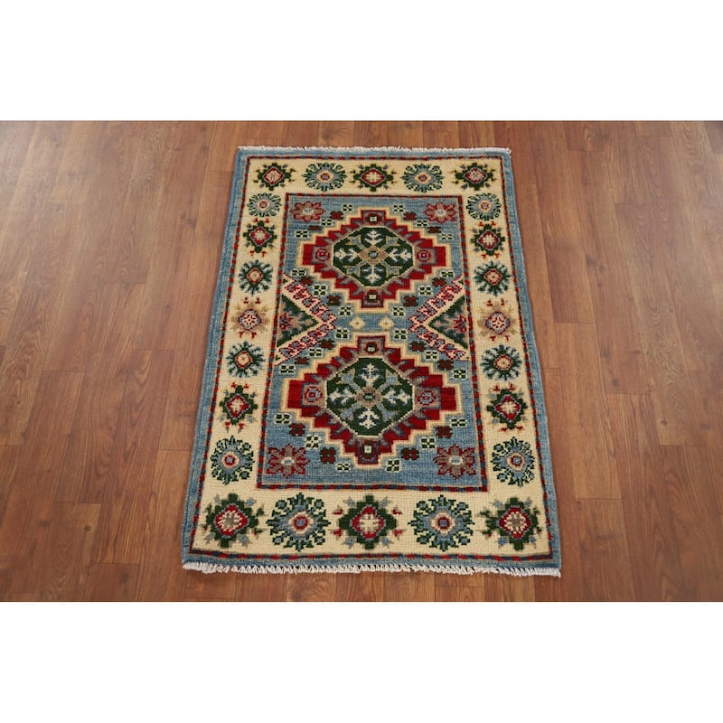 Light Blue Kazak Oriental Accent Rug Hand-Knotted Wool Carpet - 2'1" x 3'0"