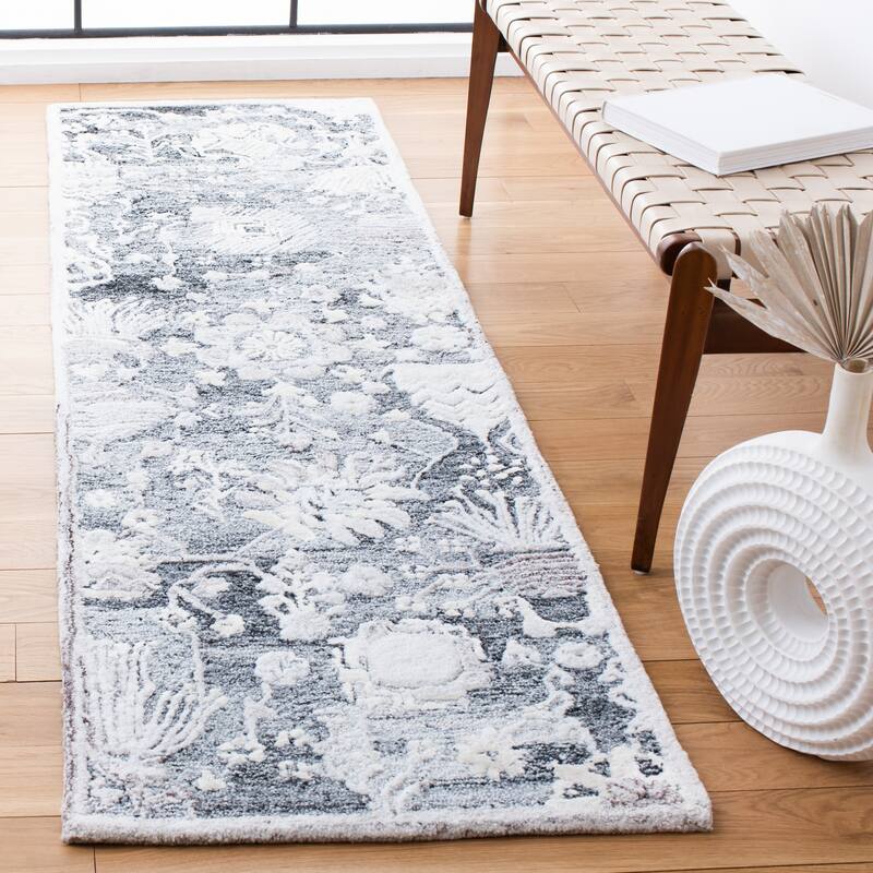SAFAVIEH Handmade Glamour Adeliya Modern Viscose Rug - 2'3" x 8' Runner - Grey/Ivory