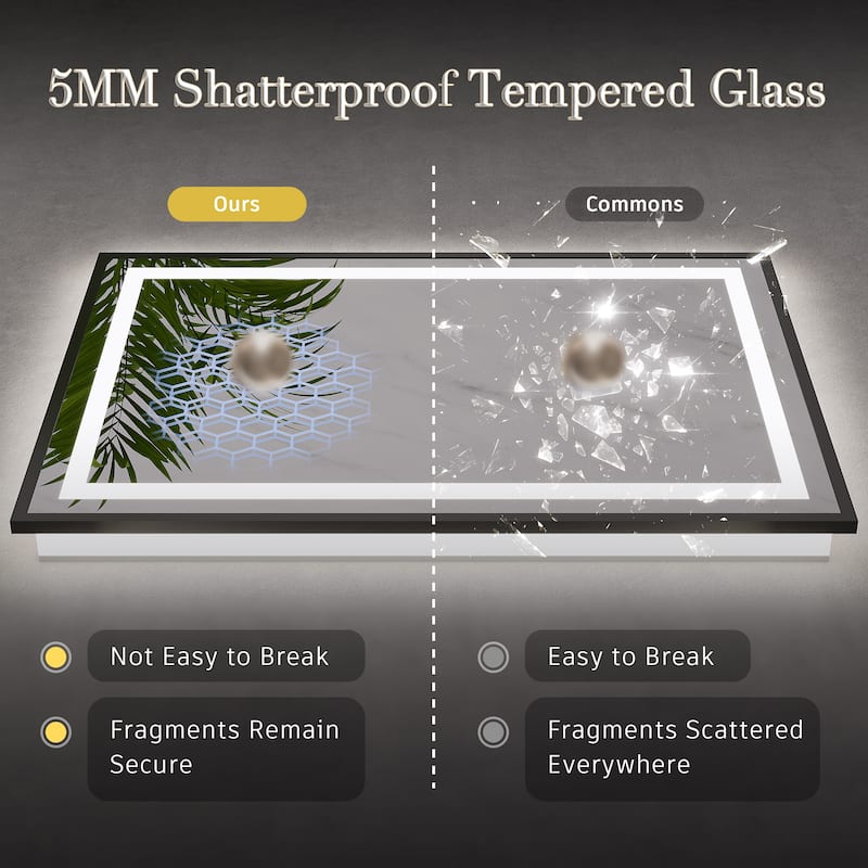 KIOTEE 24V Ultra-Bright LED Bathroom Mirror, Anti-Fog, Tempered Glass