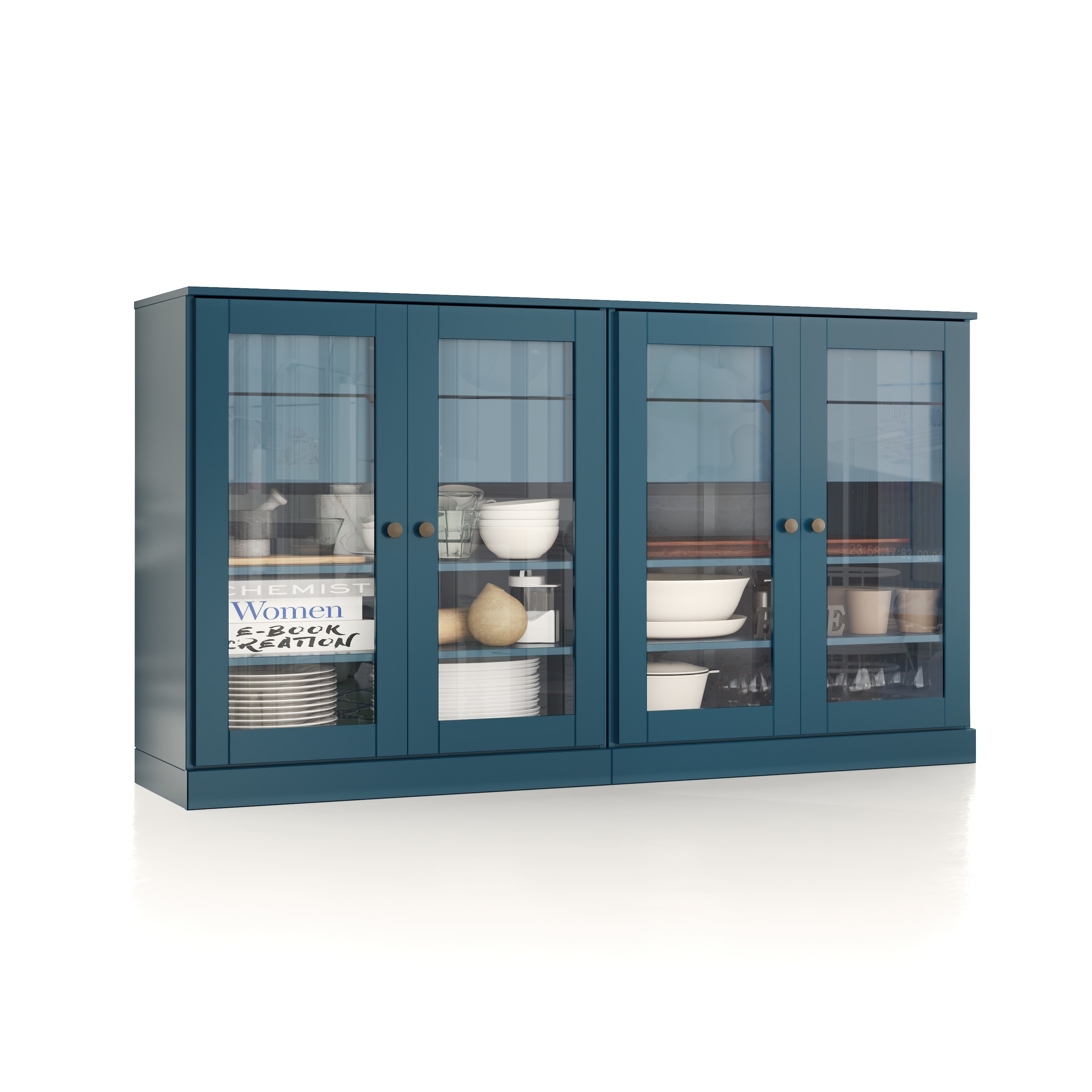 Palace Imports 100% Solid Wood 64" Sideboard with Clear Glass Doors, 4-Drawers and Adjustable Shelves