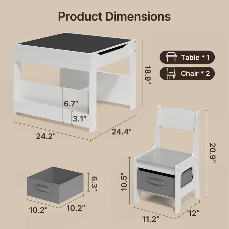 4 in 1 Kids Activity Table and Chair Set with Removable Tabletop Storage, Toddler Craft Table and Chairs