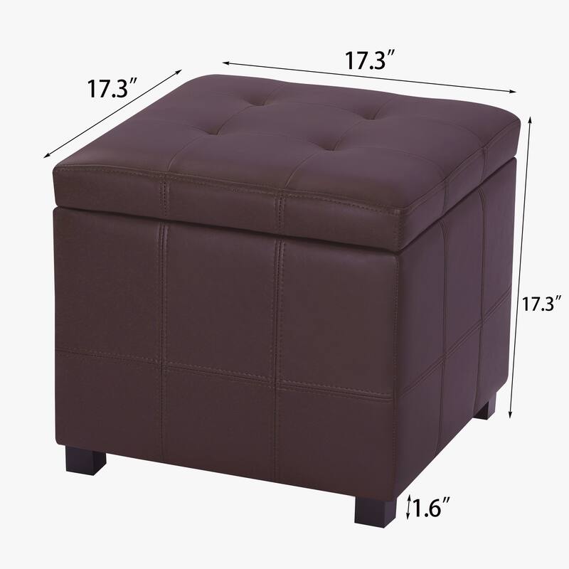 Adeco Square Tufted Storage Ottoman with Hidden Space
