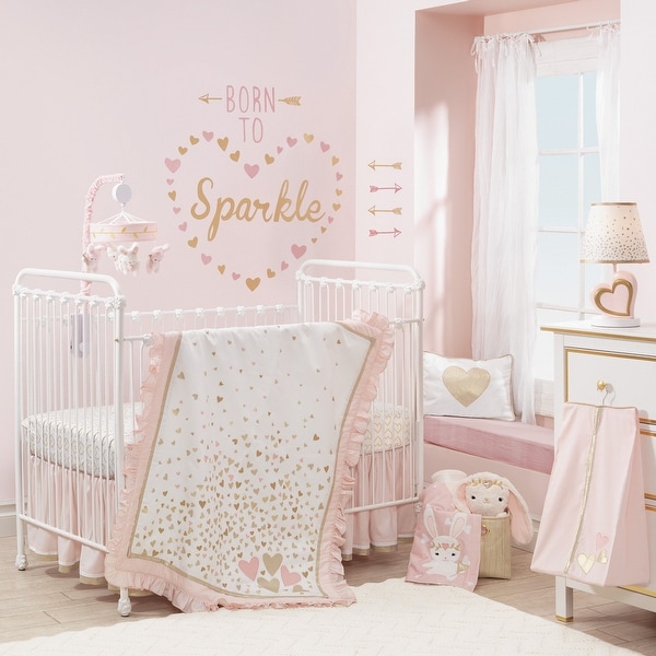 Lambs Ivy Confetti Pink Gold White Bunny Musical Baby Crib