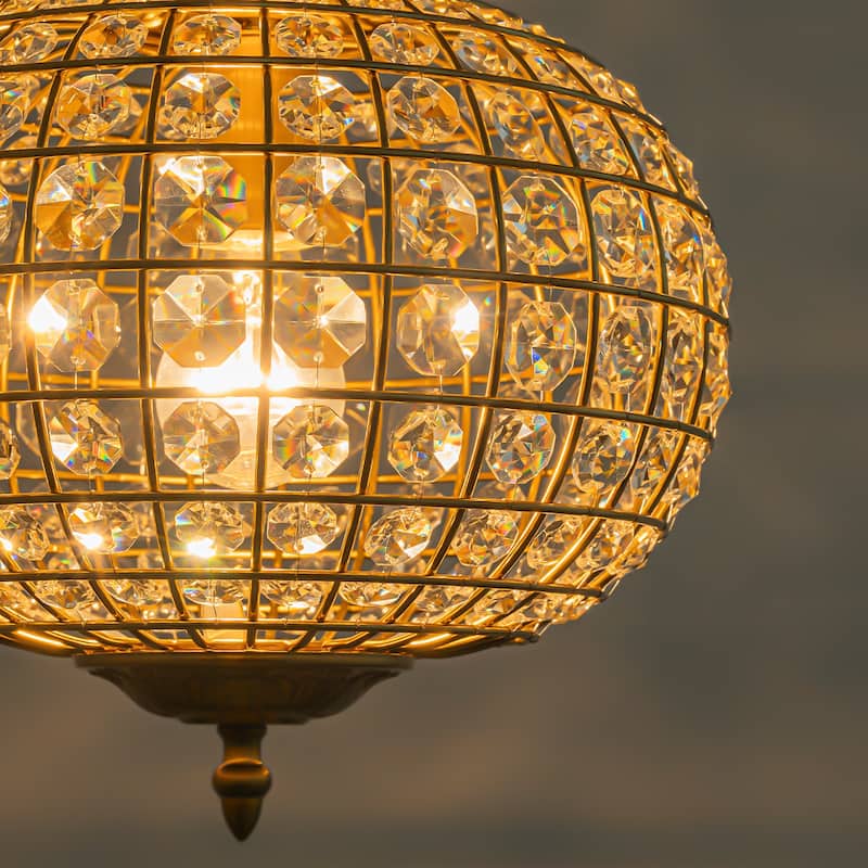 Retro French 4/5-Light Antique Brass Globe Crystal Chandelier for Living/Dining Room