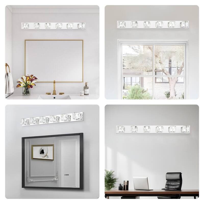 41" Modern Crystal 6-Light LED Wall Sconce,Elegant Chrome Bathroom Vanity Light with Clear Crystal Shades