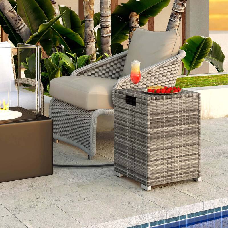 Costway 16" Rattan Propane Tank Cover Hideaway Side Table 20 lbs - See Details