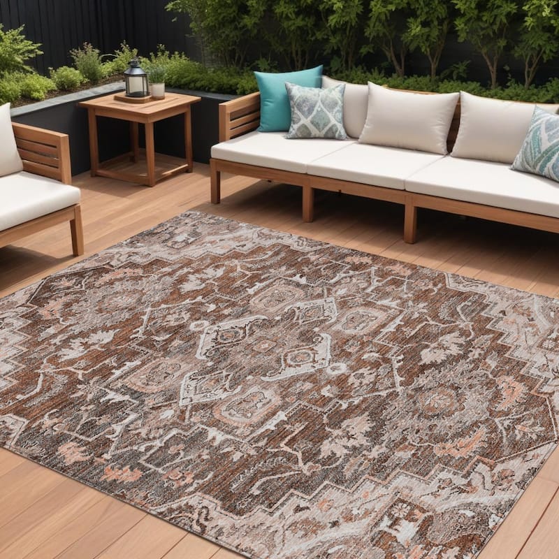 HomeRoots Oriental Traditional Rectangle Outdoor Rug - 10' X 14'