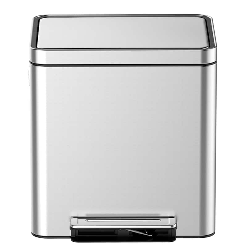 2 x 5.28 Gallon/2x20L Stainless Steel Trash Can, Dual Compartment Step-On Recycling Bin
