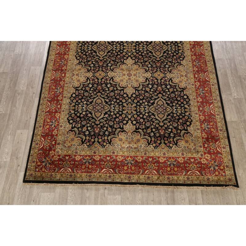 Vegetable Dye Floral Kashan Wool Area Rug Hand-knotted Oriental Carpet - 7'10" x 9'10"