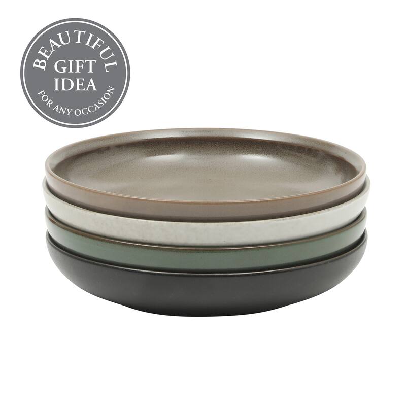 Gibson Elite Beckett 4-Piece Dinner Bowl Set - Reactive Glaze Stoneware - Shallow Pasta Bowls
