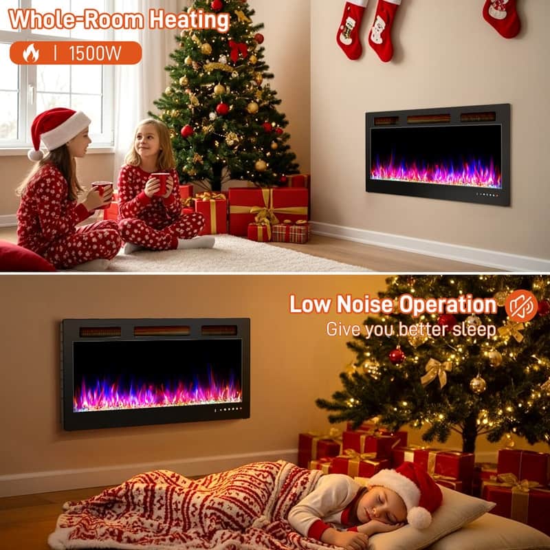 30/36/42/50/60 Inch Wall-Mounted/Built-in Electric Fireplace with WIFI Function and 12 Color Adjustable Flames