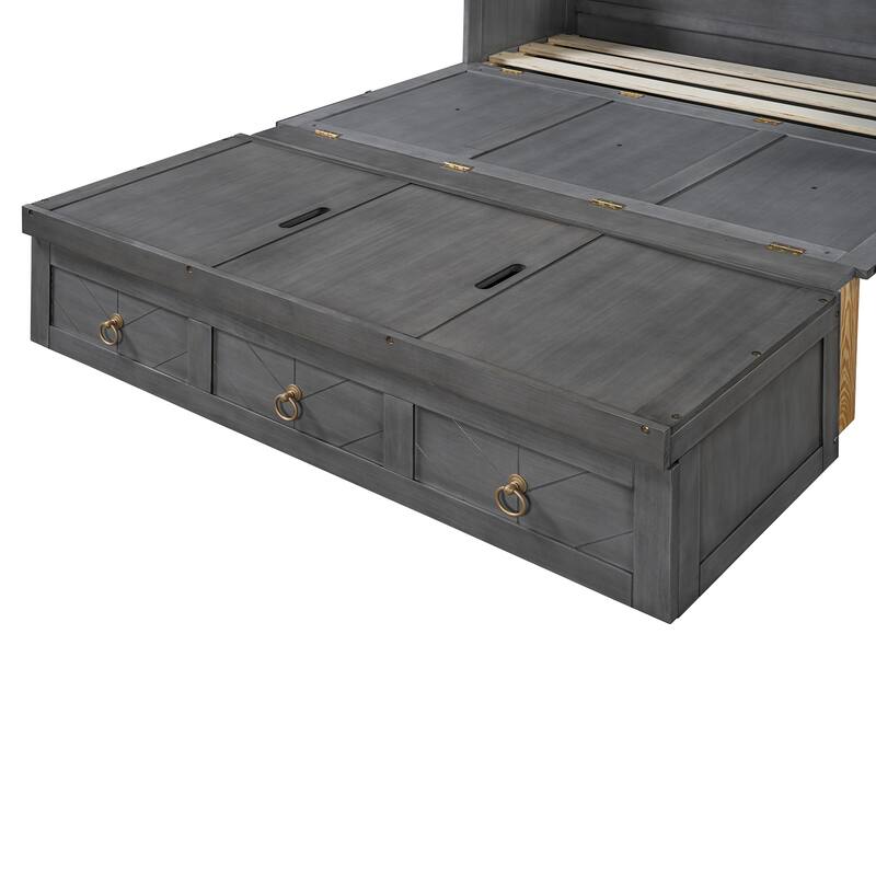 Full Size Murphy Bed with Pulley Design, Drawer, and USB Ports