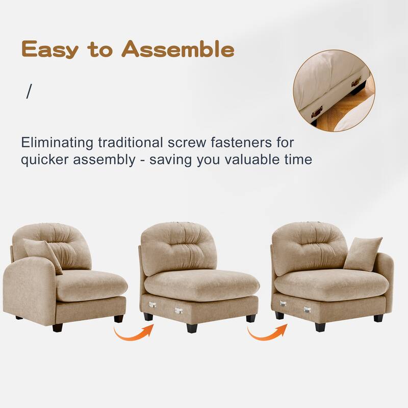 GDF Studio - May Modular Modern Chenille L-Shaped Sectional Sofa with Ottoman and Tufted Cushion Backrest