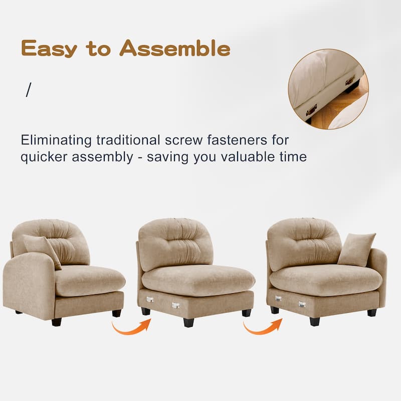 Homy Casa Chenille 3-Seat Modular Sofa, Tufted Back, Ergonomic Couch