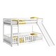 preview thumbnail 32 of 31, Twin Over Twin Low Pine Wood Bunk Bed with Guardrails, Slide and Ladder for Kids, No Slats Toddler Floor Bed with Fence and Door