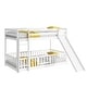 preview thumbnail 7 of 25, Twin over Twin Size Wooden Bunk Bed with Slide & Ladder & Door, Safety Guardrails Floor Bed, White