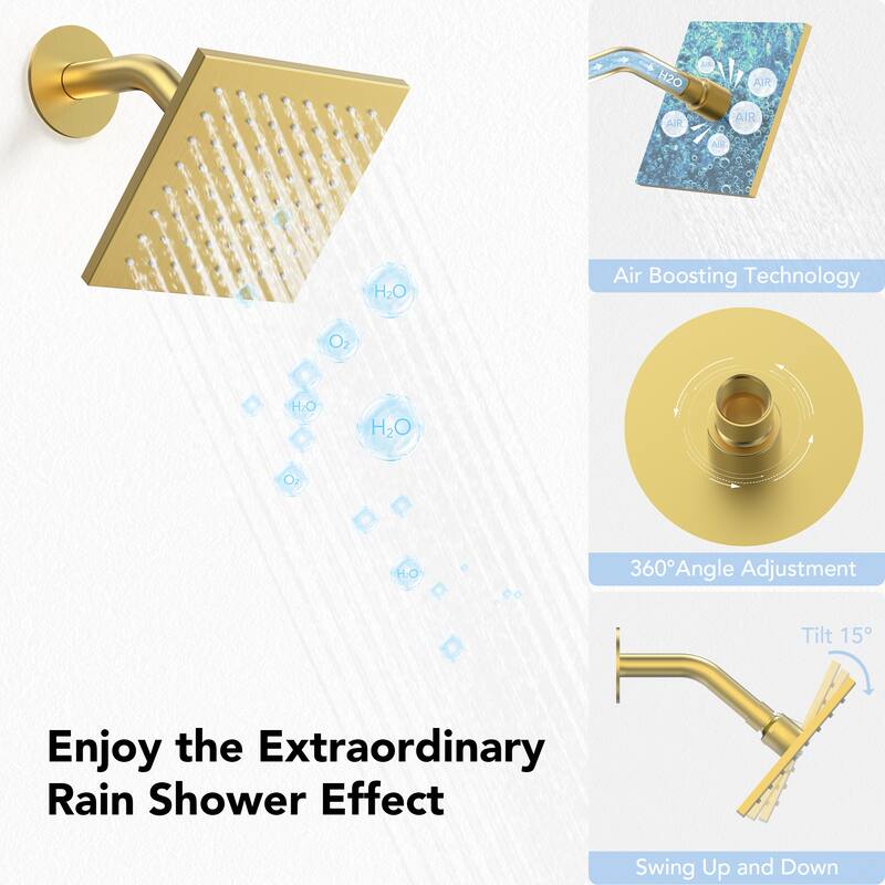 Dual Heads 12" Rainfall Shower head & High Pressure 6" Shower System w/ 3 Way Thermostatic Faucet