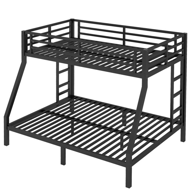 Roomfitters Metal Twin over Full Bunk Bed, Heavy Duty Space Saving Frame with Ladder and Guardrails, Black