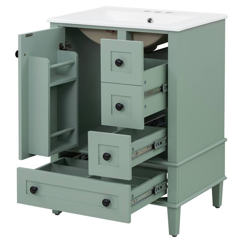 GDFStudio - Faraday Modern Freestanding Bathroom Vanity with Ceramic Sink, Double-Layer Shelf and Soft Close Drawers & Door