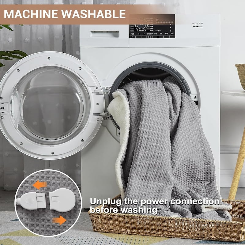 50" x 60" Waffle Heated Throw Blanket, Fast Heating with LCD Controller