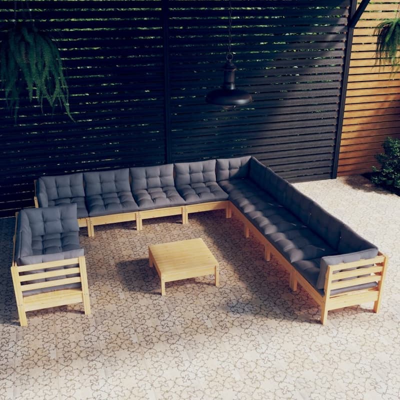 vidaXL Solid Pinewood Patio Lounge Set 12 Piece with Cushions Multi Colors - 25" x 25" x 24.6"