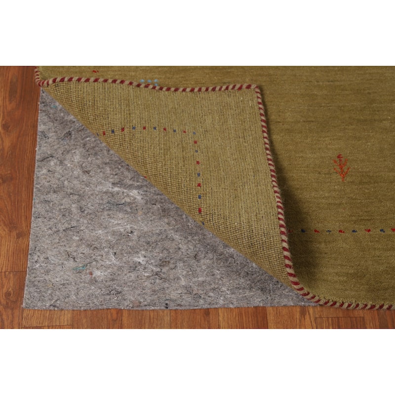 Olive Green Tribal Gabbeh Indian Rug Handmade Wool Carpet - 3'11" x 5'11"