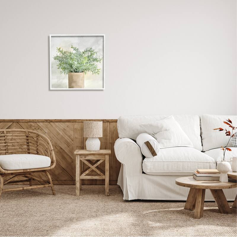 Stupell Rustic Potted Herb Plant Overflowing Leaves Design Framed Wall Art, Design by Kim Allen