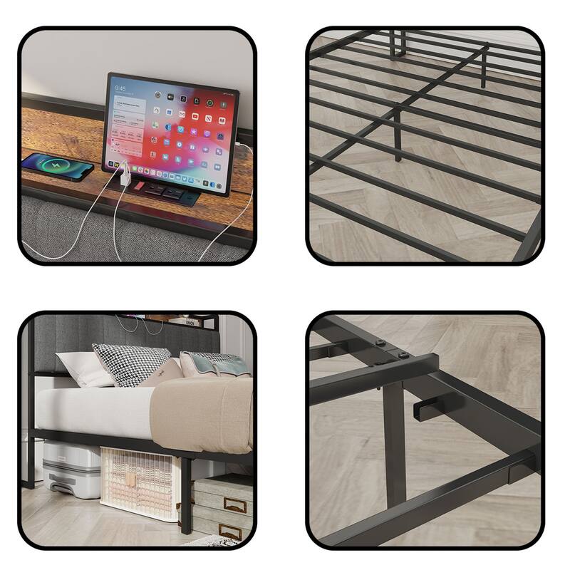 Full Bed Frame with Charging Station