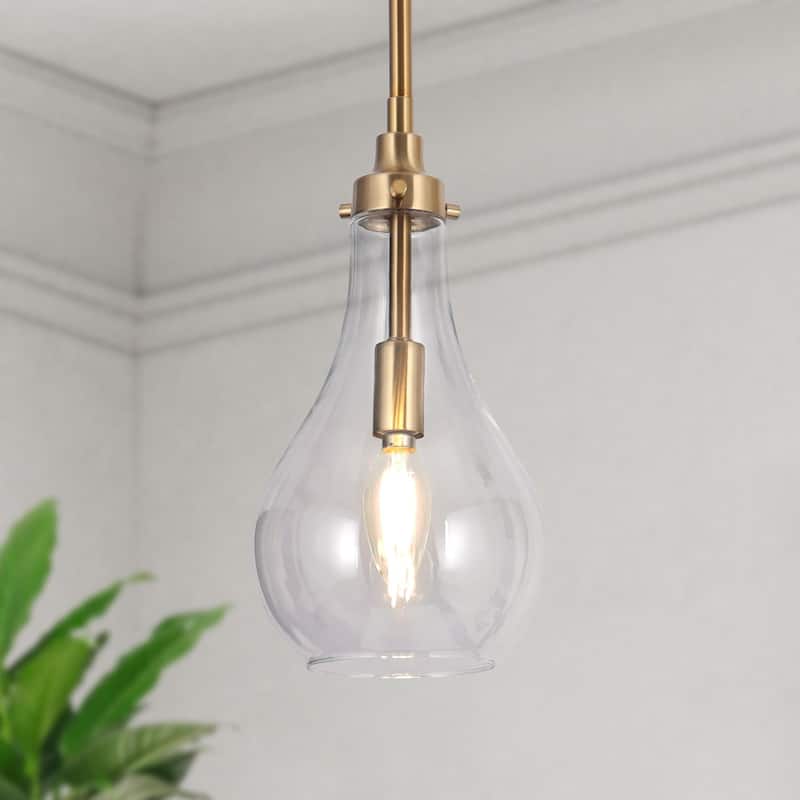 Synia Mid-century Modern Globe Single Farmhouse Pendant Lights with Tear Drop Glass - D 6'' x H 73.3''