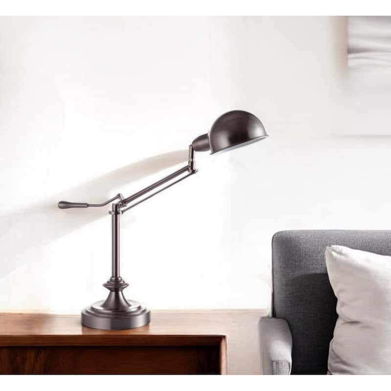 Modern Adjustable Silver Desk Lamp with Swing Arm and Dome Metal Shade for Bedroom or Office - 24.5"H x 7.25"W x 7.25"D