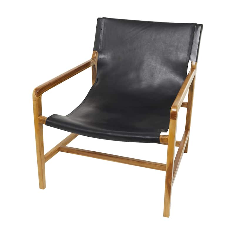 Leather Living Room Accent Chair with Armrests - Brown or Black - Roche River Decor - Black