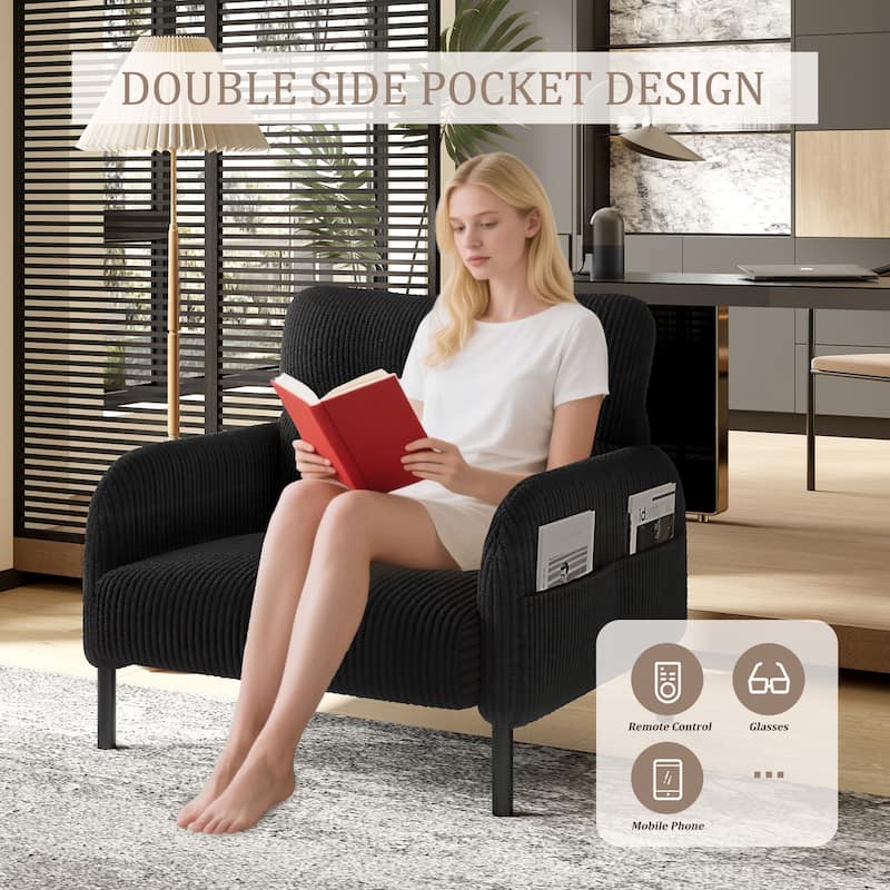 HOMEFUN Corduroy Upholstered Comfortable Single Wood Frame Armchair for Living room and Bedroom
