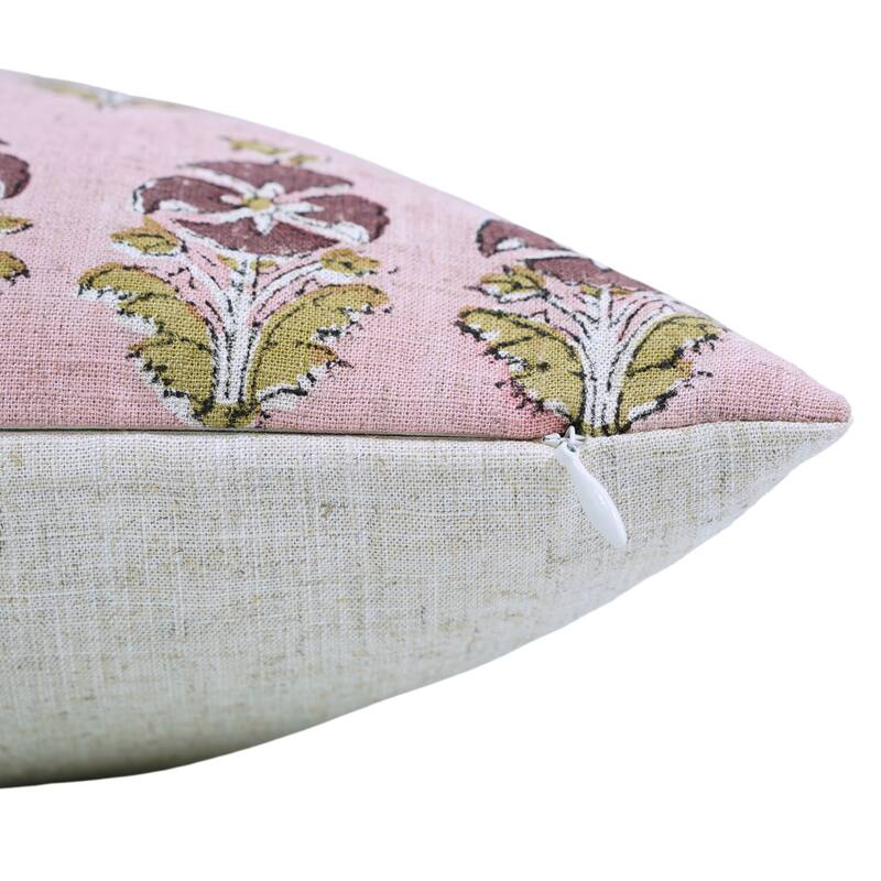 Fabdivine Floral Cushion Cover Viscose Linen for Sustainable Home Gifts Rectangle 12x20 Inch Farmhouse Pillowcase, Mor Mukut