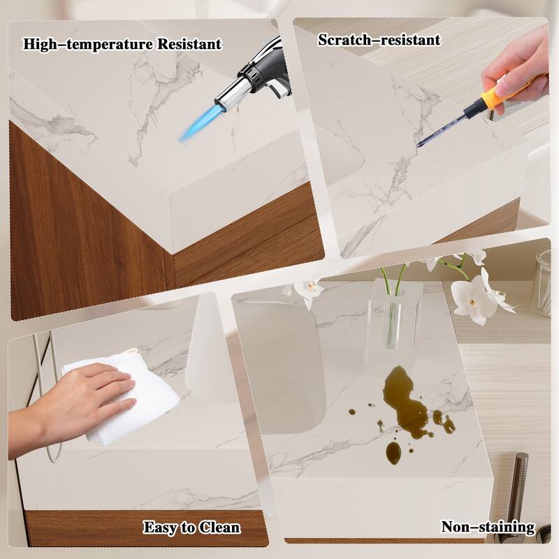 29.9" Modern Floating Bathroom Vanity - Faux Marble Top with Ceramic Undermount Sink, Wall-Mounted for Small Bathrooms