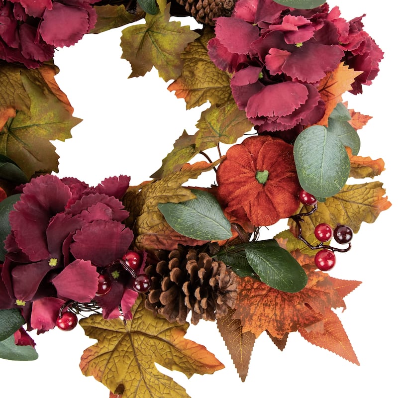 Orange Burgundy Fall Harvest Artificial Floral Pinecone Wreath, 22"