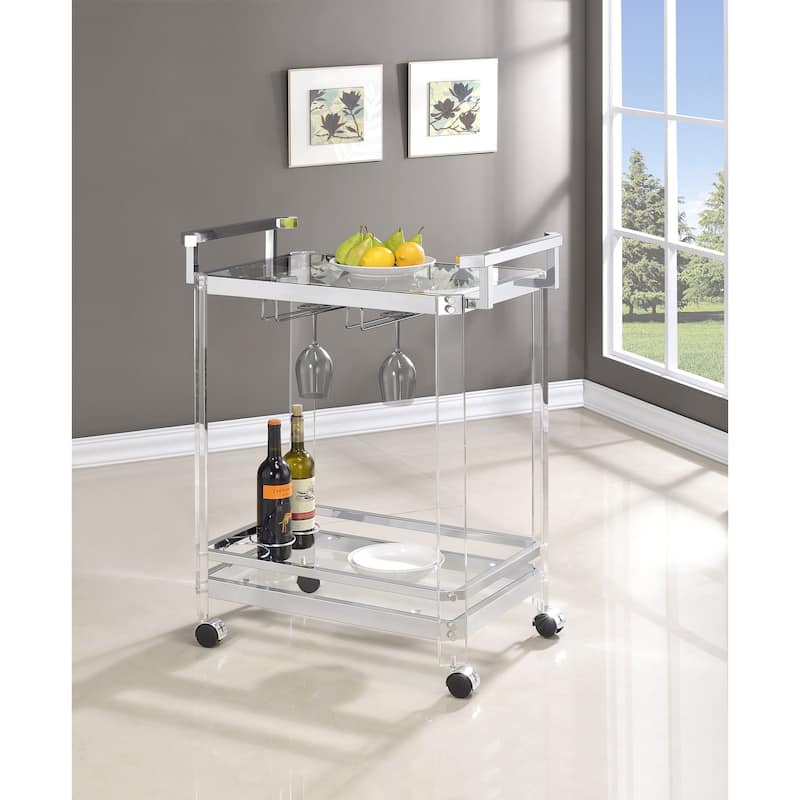 Jefferson Chrome 2-tier Glass Shelf Acrylic Bar Cart